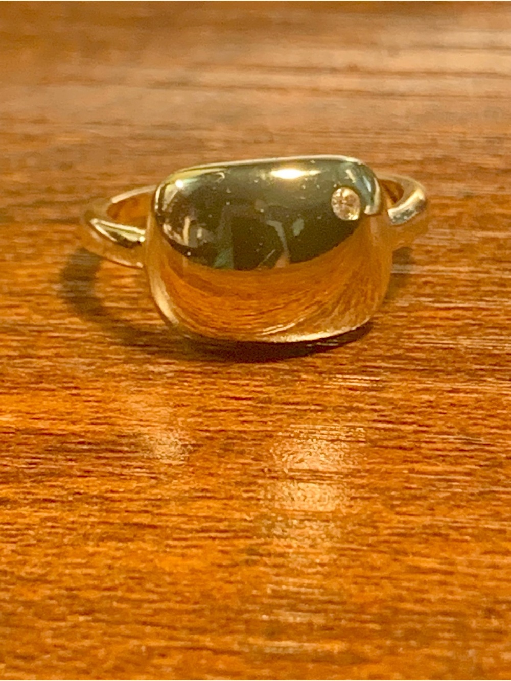 Polished Gold-Tone Mirror Dome Ring with Accent Stone - Women's Jewelry